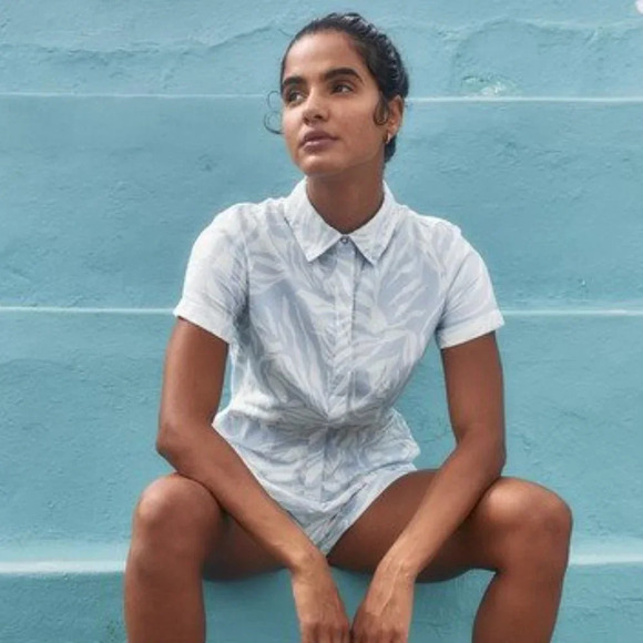 Billabong Heads Up Romper Blue  White Size Small - Picture 2 of 8